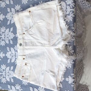 501 Levi's High Waist Distressed White Denim Shorts